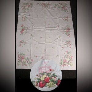 Vintage Colorful Cotton Rectangle Tablecloth Fruit 62" X 49" Cherries Strawberry